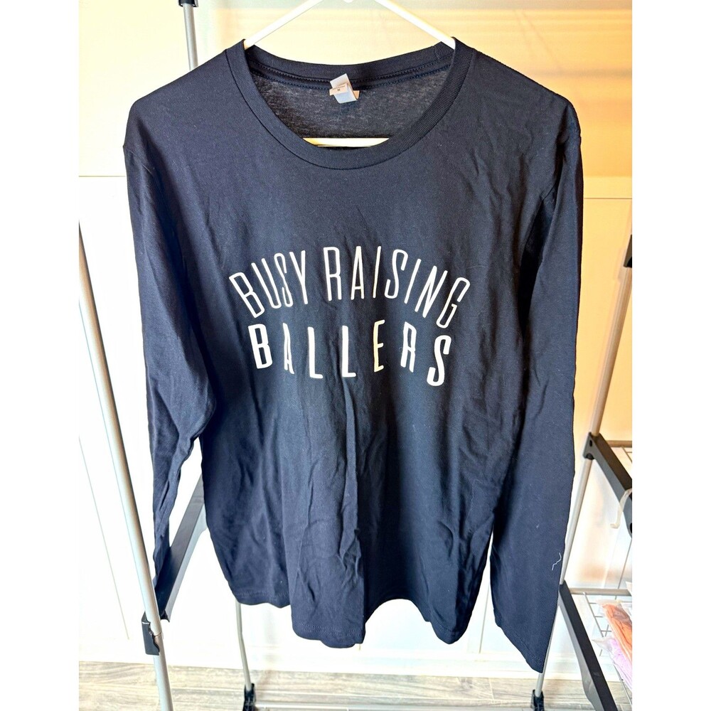 Busy Raising Ballers Baseball Mom Long Sleeve Shirt Black Size Medium